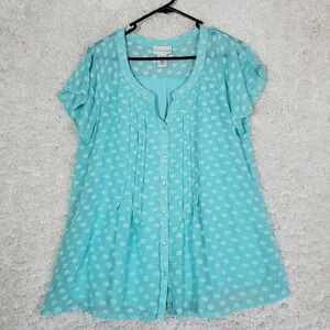 Soft Surroundings Shirt‎ Women Medium Blue Dot Silk Rayon Lined Button Up Blouse